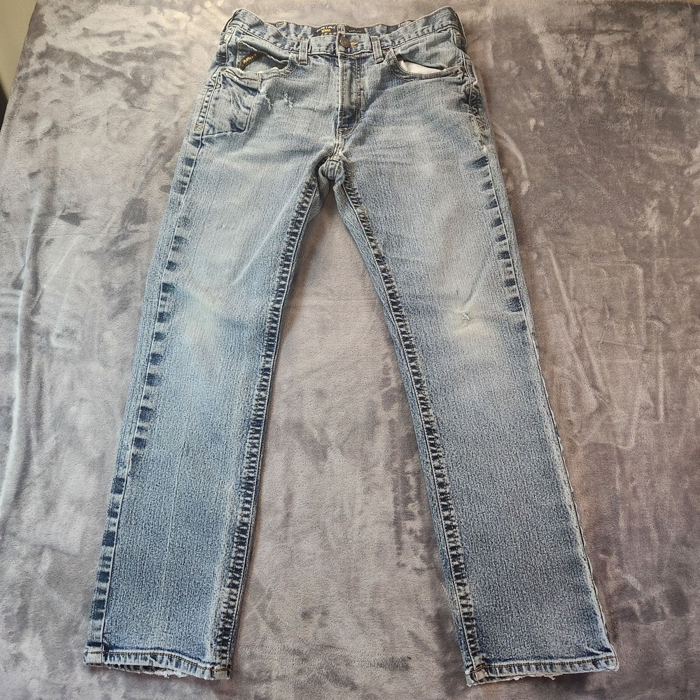 Ariat Jeans Mens 33x34 Blue Rebar M4 Relaxed Bootcut Denim Light Wash Distressed